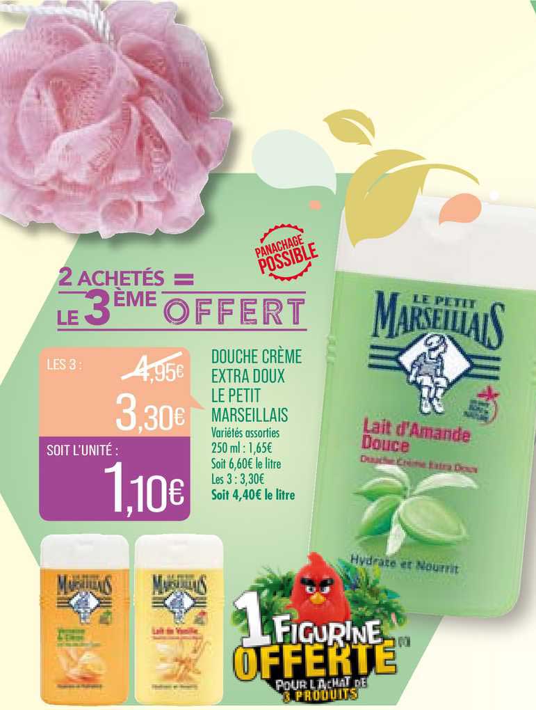 douche crème extra doux le petit marseillais 2 achetés = le 3ème offert
