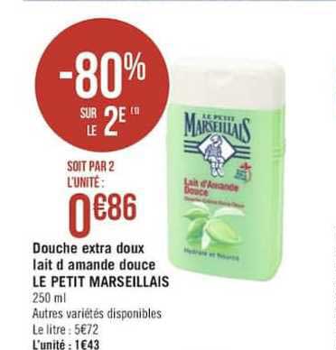 douche extra doux lait d'amande douce le petit marseillais -80% sur le 2e