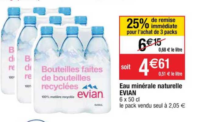 eau minérale naturelle evian 25% de remise immédiate pour l'achat de 3 packs