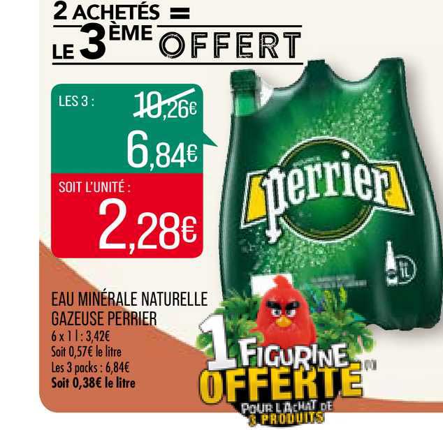 eau minérale naturelle gazeuse perrier 2 achetés = le 3ème offert