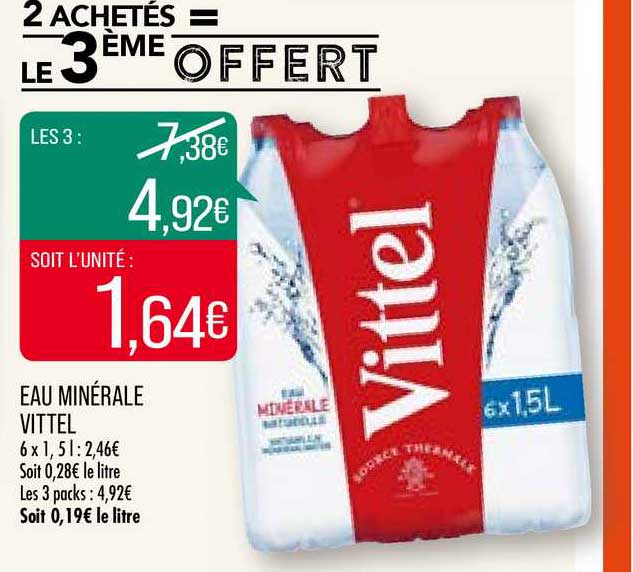 eau minérale vittel 2 achetés = le 3ème offert