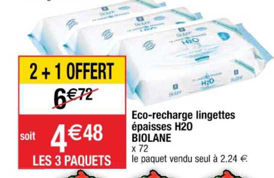 eco recharge lingettes épaisses h20 biolane 2+1 offert