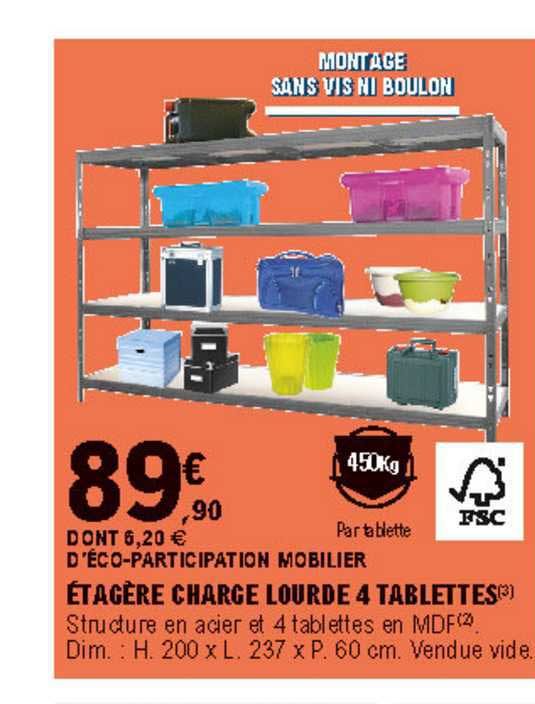 étagère charge lourde 4 tablettes