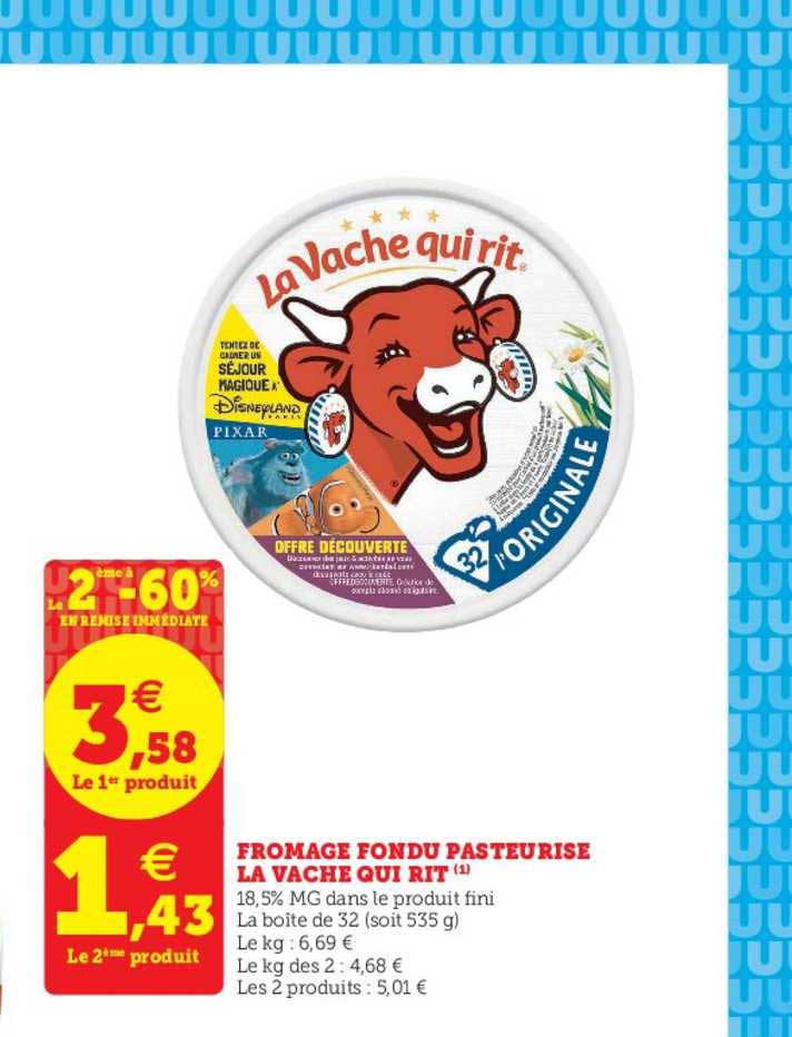 fromage fondu pasteurisé la vache qui rit le 2ème à -60% en remise immédiate