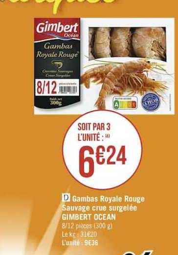 gambas royale rouge sauvage crue surgelée gimbert ocean