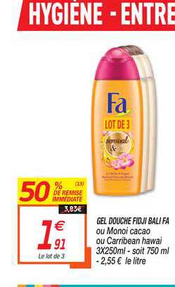 gel douche fidji bali fa 50% remise immédiate