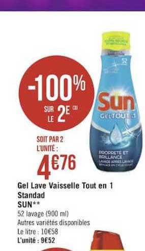 gel lave vaisselle tout en 1 standard sun -100 sur le 2e