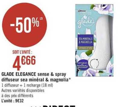 Glade élégance Sens & Spray Diffuseur Sea Minéral & Magnolia -50%