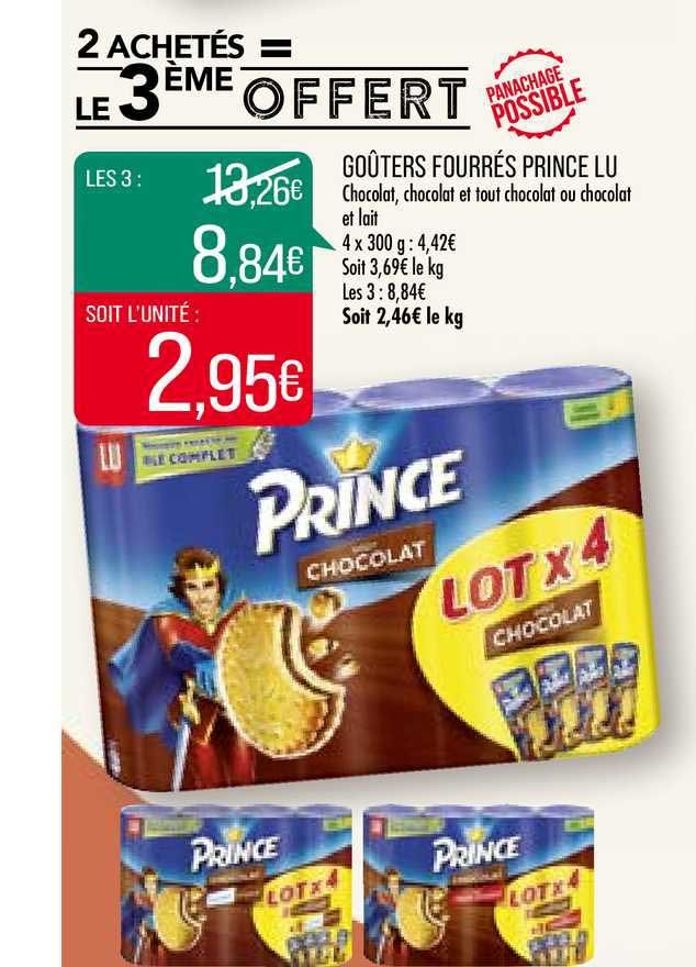 goûters fourrés prince lu 2 achetés = le 3ème offert