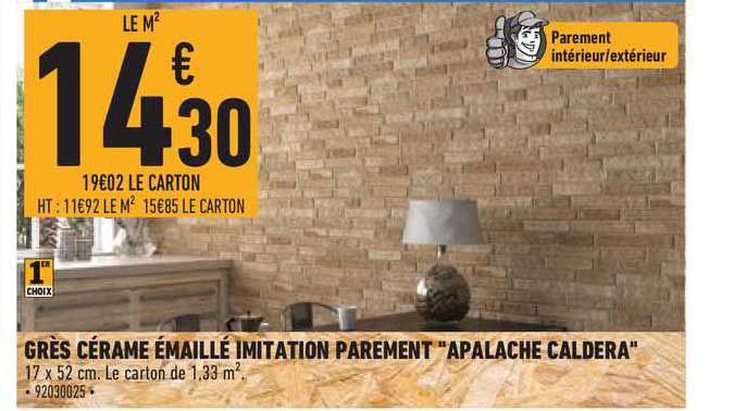 grès cérame émaillé imitation parement "apalache caldera"