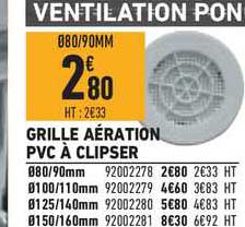 grille aération pvc à clipser