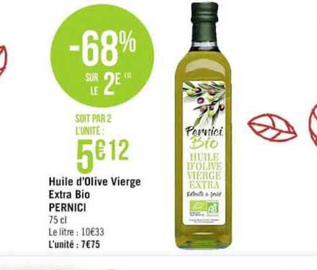 huile d'olive vierge extra bio pernici -68% sur le 2è