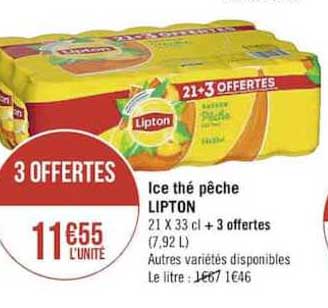 ice thé pêche lipton 3 offertes