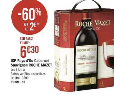 igp pays d'oc cabernet sauvignon roche mazet -60% sur le 2e