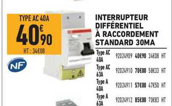 interrupteur différentiel à raccordement standard 30ma