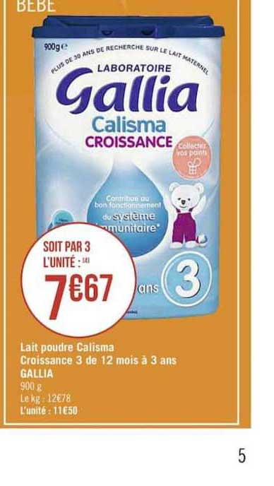 lait poudre calisma croissance 3 de 12 mois à 3 ans gallia