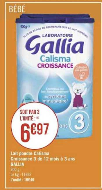 lait poudre calisma croisssance 3 de 12 mois à 3 ans gallia