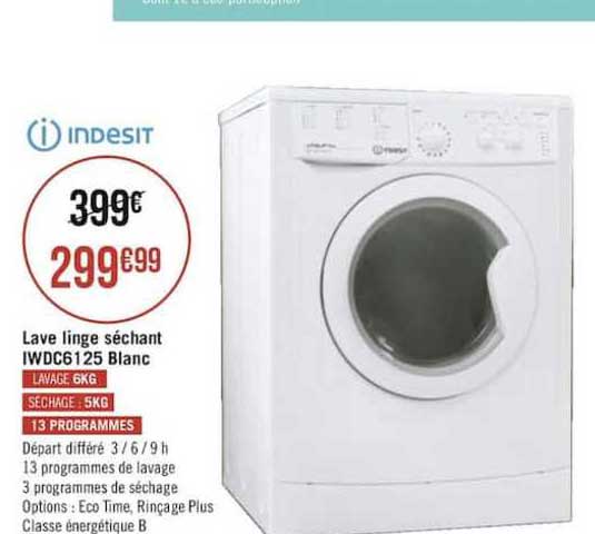 lave linge séchant iwdc6125 blanc indesit
