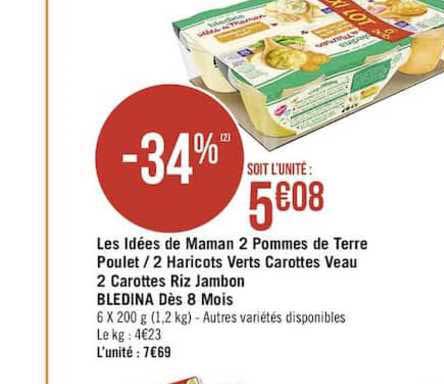 les idées de maman 2 pommes de terre poulet 2 haricots verts carottes veau 2 carottes riz jambon blelina dès 8 mois -34%