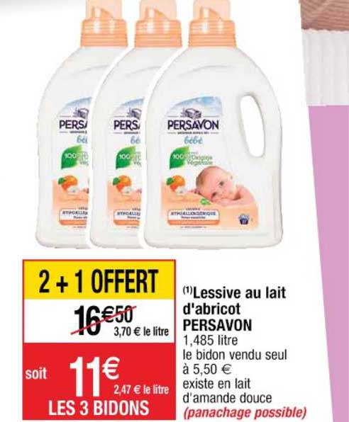 lessive au lait d'abricot persavon 2+1 offert
