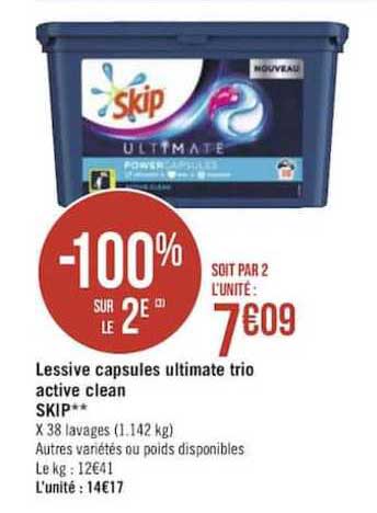 Lessive Capsules Ultimate Trio Active Clean Skip -100 Sur Le 2e