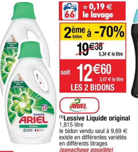 Lessive Liquide Original Ariel 2ème Bidon à -70%