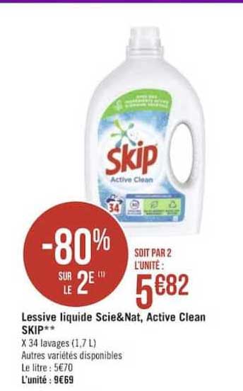 Lessive Liquide Scie&nat Active Clean Skip -80% Sur Le 2e