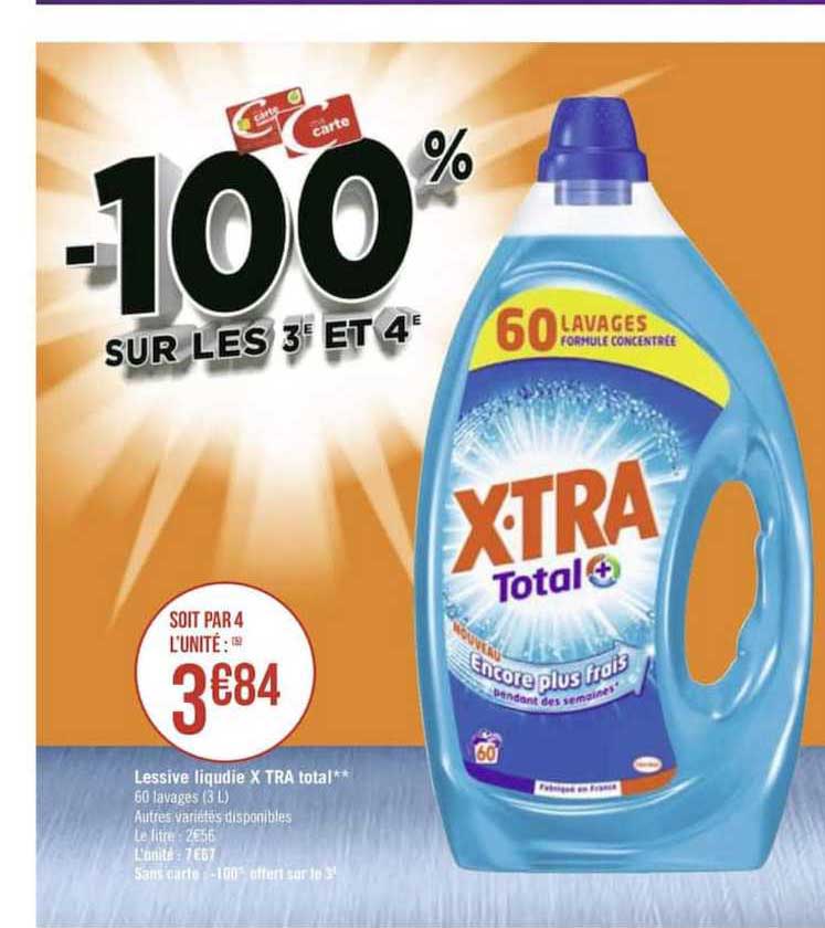 lessive liquide x tra total -100 sur le 3e et 4e