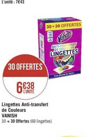 lingettes anti transfert de couleurs vanish 30 offertes