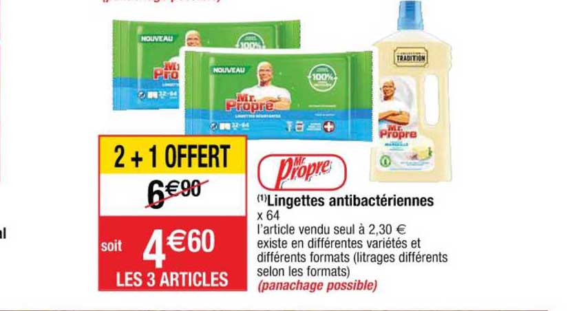 lingettes antibactériennes mr propre 2+1 offert