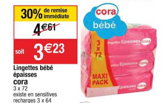 lingettes bébé épaisses cora 30% de remise immédiate