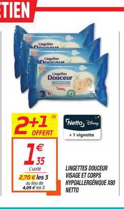 lingettes douceur visage et corps hypoallérganique x80 netto 2+1 offert