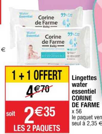 lingettes water essentiel corine de farme 1+1 offert