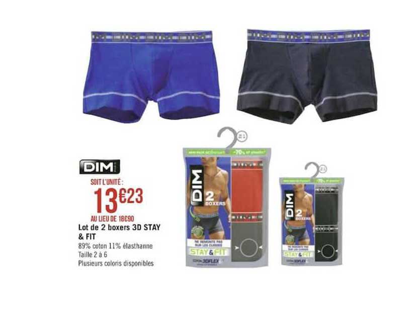 lot de 2 boxers 3d stay & fit dim