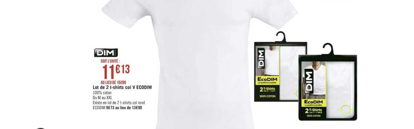 lot de 2 t shirts col v ecodim dim