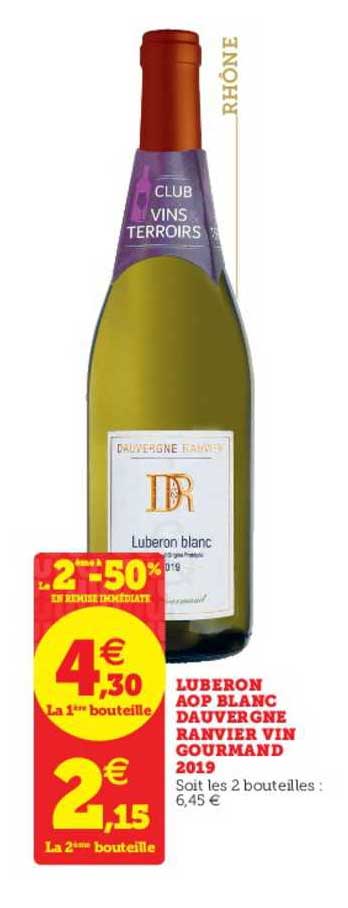 luberon aop blanc dauvergne ranvier vin gourmand 2019 le 2ème à -50% en remise immédiate
