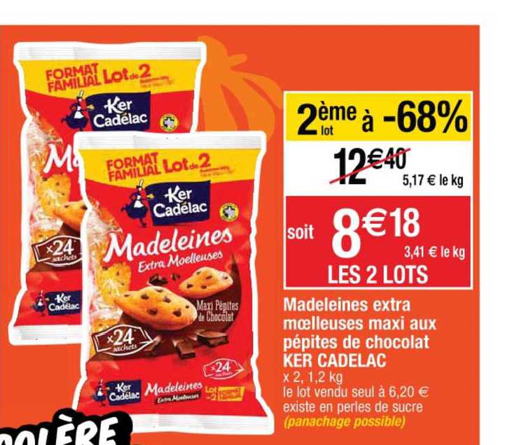 madeleines extra moelleuses maxi aux pépites de chocolat ker cadelac