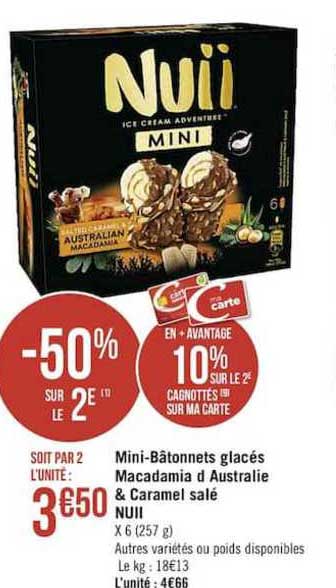 mini bâtonnets glacés macadamia d'australie & caramel salé nuii -50% sur le 2è