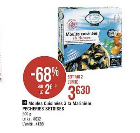 moules cuisinées à la marinière pêcheries setoises -68% sur le 2è