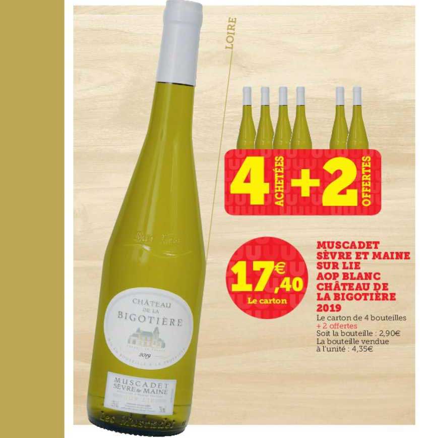 muscadet sèvre et maine sur lie aop blanc château de la bigotière 2019 4 achetés + 2 offertes