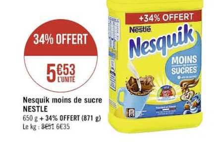 nesquik moins de sucre nestlé 34% offert
