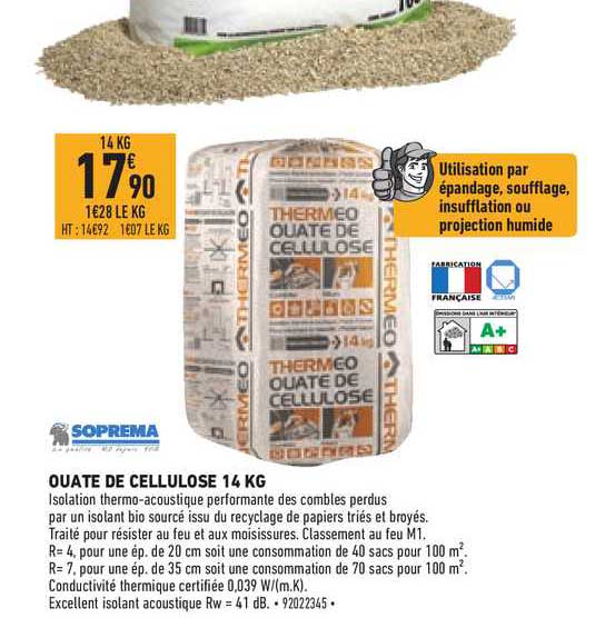 ouate de cellulose 14 kg soprema