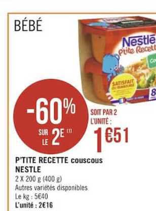 p'tite recette couscous nestlé -60% sur le 2e