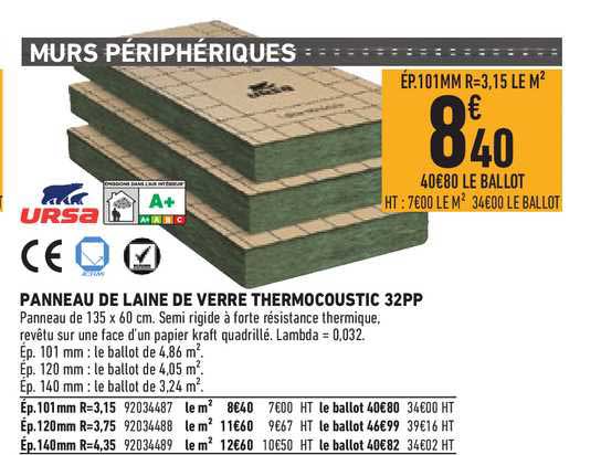 Panneau De Laine De Verre Thermocoustic 32pp Ursa