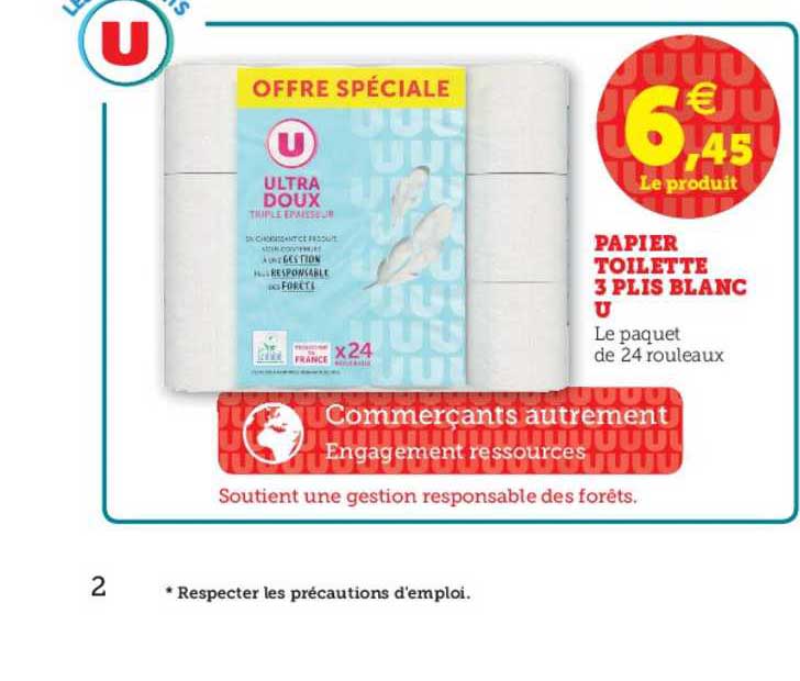papier toilette 3 plis blanc u