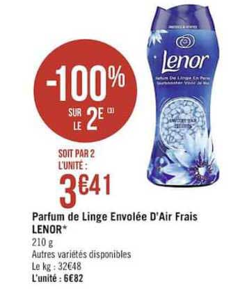 parfum de linge envolée d'air frais lenor -100% sur le 2è