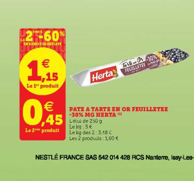 pâte à tarte en or feuilletée moins 30% m.g. herta