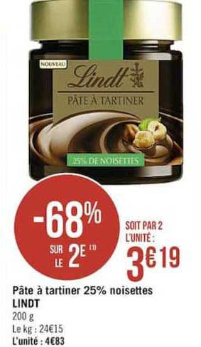 Pâte à Tartiner 25% Noisettes Lindt -68% Sur Le 2è