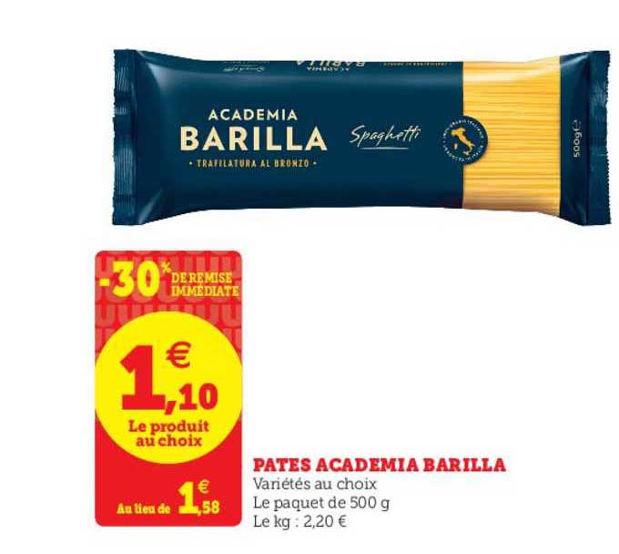 pâtes academia barilla -30% de remise immédiate