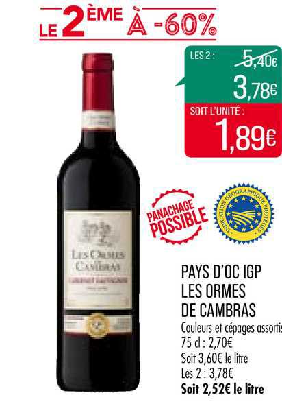 pays d'oc igp les ormes de cambras le 2ème à -60%